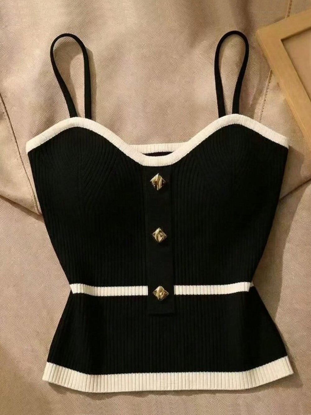 Black Casual Women's Color Knit Camisole Top